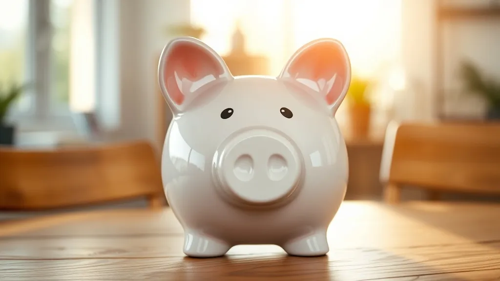 A close-up photo of a vintage ceramic piggy bank on a wooden